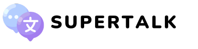 Logo de SuperTalk, avec deux bulles de dialogue illustrant la communication et un texte en noir clair et moderne